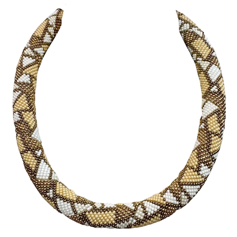 Gold/Yellow/White Seed Bead Rope Necklace